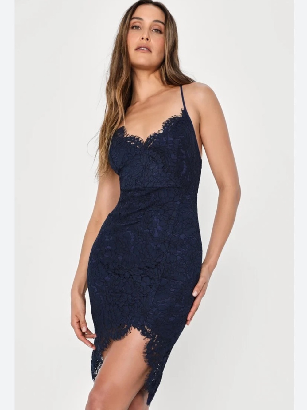 Lulus Flirting with Desire Blue Lace Bodycon Dress Romantic Whimsigoth NWT- M